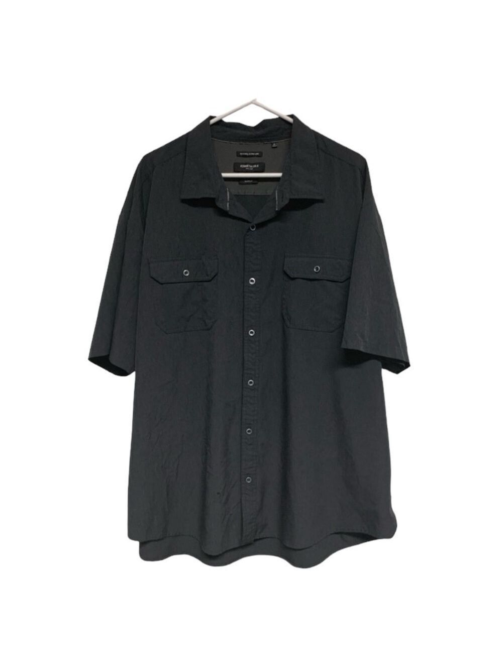 Kenneth Cole casual button down short sleeve deep charcoal grey gray mens 3XL